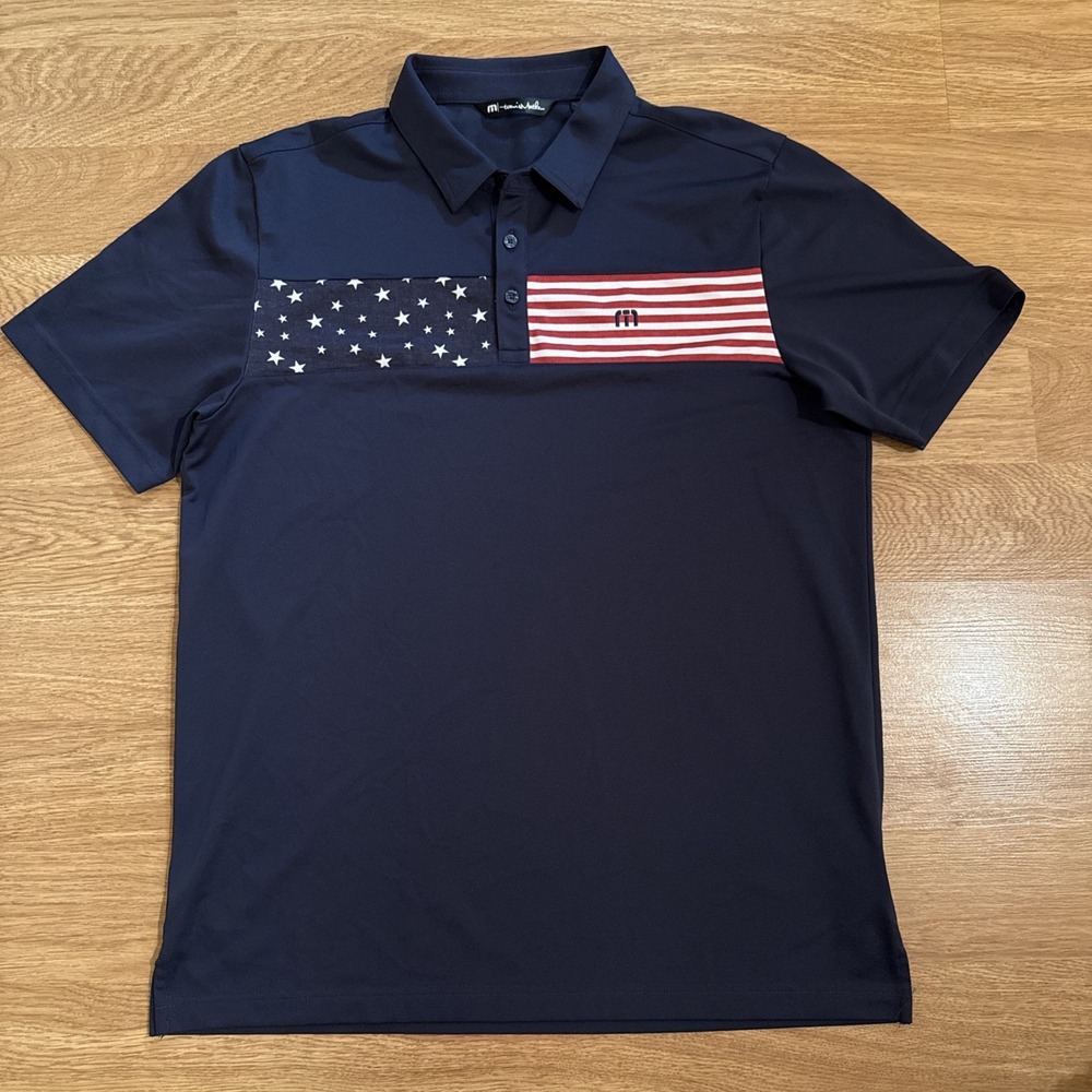 Travis Mathew Golf Polo Shirt Mens Large Navy American Flag Lightweight Stretch